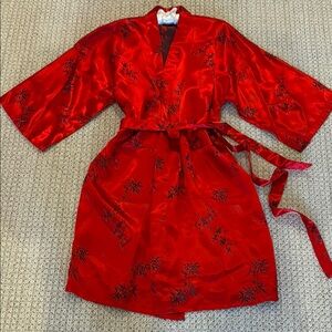 Vintage Kimono Elegant Red Satin Kimono Robe